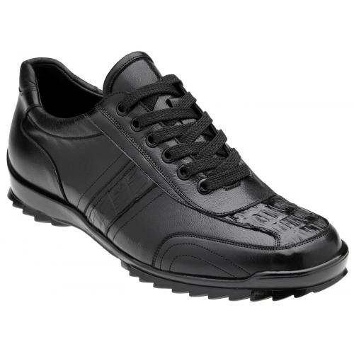 Belvedere "Orfeo" Black Genuine Alligator / Soft Calfskin Leather Casual Sneakers 31006.